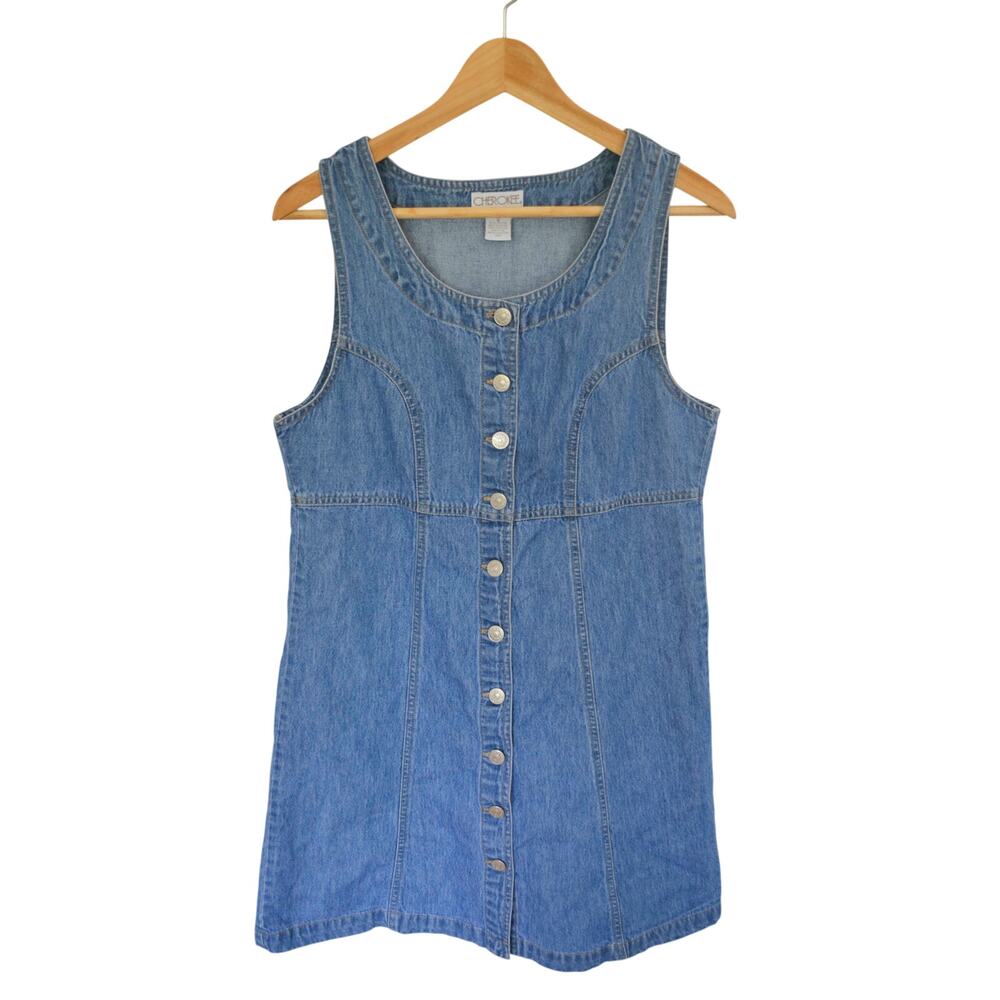 90s Vintage Denim Button Front Mini Dress - Picture 3 of 5